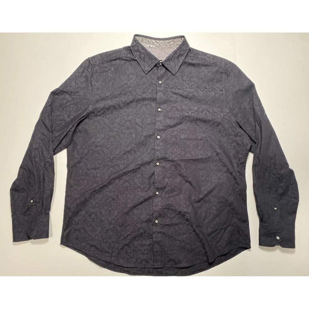 Robert Graham Floral Print Button Up ‎ Men's 2XL Black Flip Cuffs